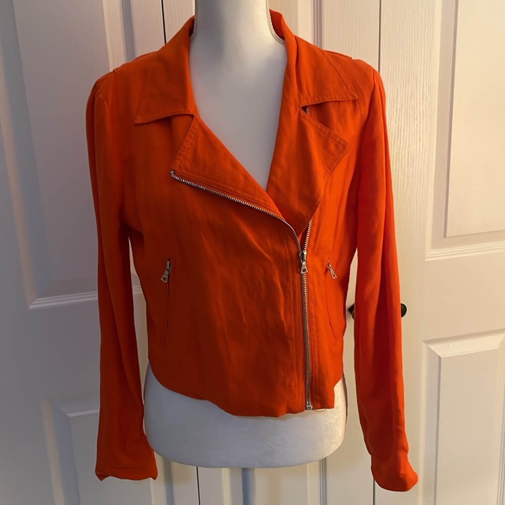 Karen Kane Women’s SZ S Orange Fully Lined Zip Blazer - Picture 2 of 16
